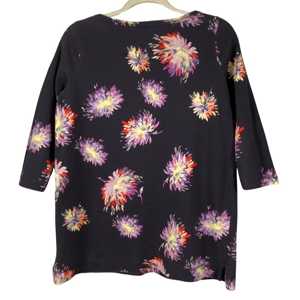 Lands End Navy Blue Floral 3/4 Sleeves Pullover Boat Neck Tunic Top Size S/P 6-8